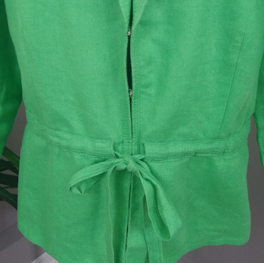 Plus Size M Collection Lime Green Drawstring Linen Jacket - Picture 6 of 16